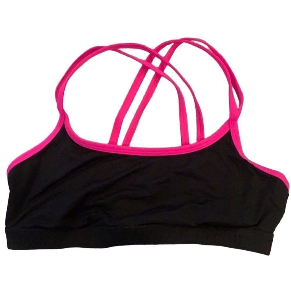 🩰 PINK Victoria’s Secret Yoga Sports Bra - Sz Lg Black with Hot Pink Accents